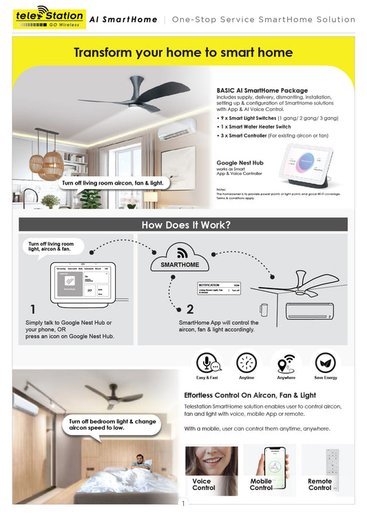Transform Your Home To SmartHome: Basic AI SmartHome Package with Aircon, Fan & Light Automation