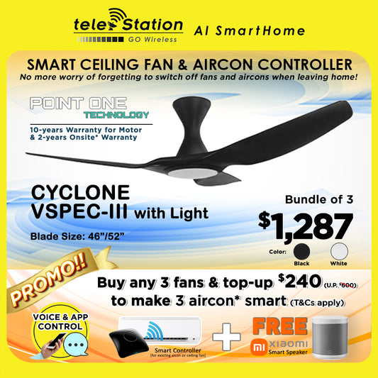 [Bundle Promo] SMART CEILING FAN & AIRCON CONTROLLER.. PO ECO CYCLONE VSPEC-III (B/W) and Aircon Controller + Smart Voice Control