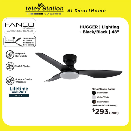 Fanco HUGGER Ceiling Fan (188mm - Total Height Suitable for Low Ceiling)