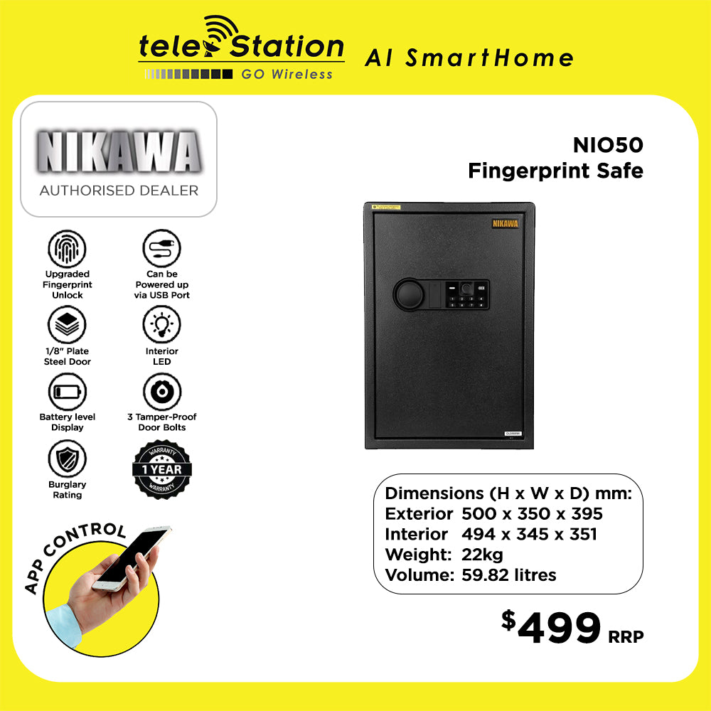 Nikawa NIO50 Fingerprint Smart Safe Box – Telestation AI SmartHome