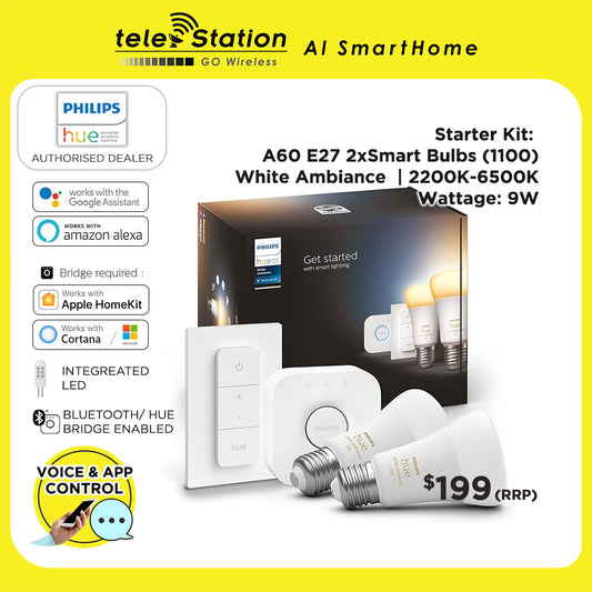 Philips Hue White Ambiance Starter Kit A60 E27 2x Smart Bulbs (1100)