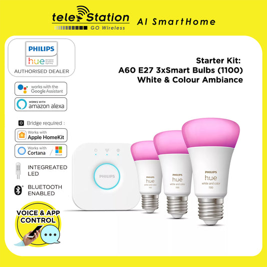 Philips Hue White and Color Ambiance Starter Kit A60 E27 3 x smart bulbs (1100)